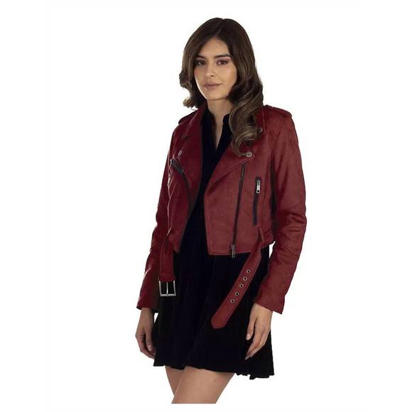 NEW LEE faux-suede biker jacket in red - Picture 3 of 3